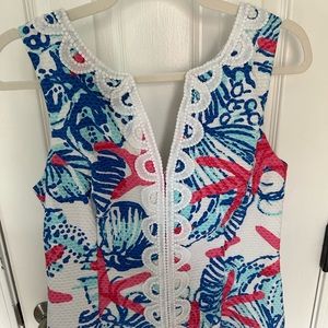 Lilly Pulitzer Janice Shift Dress 8 She She Shells Starfish Print Pique